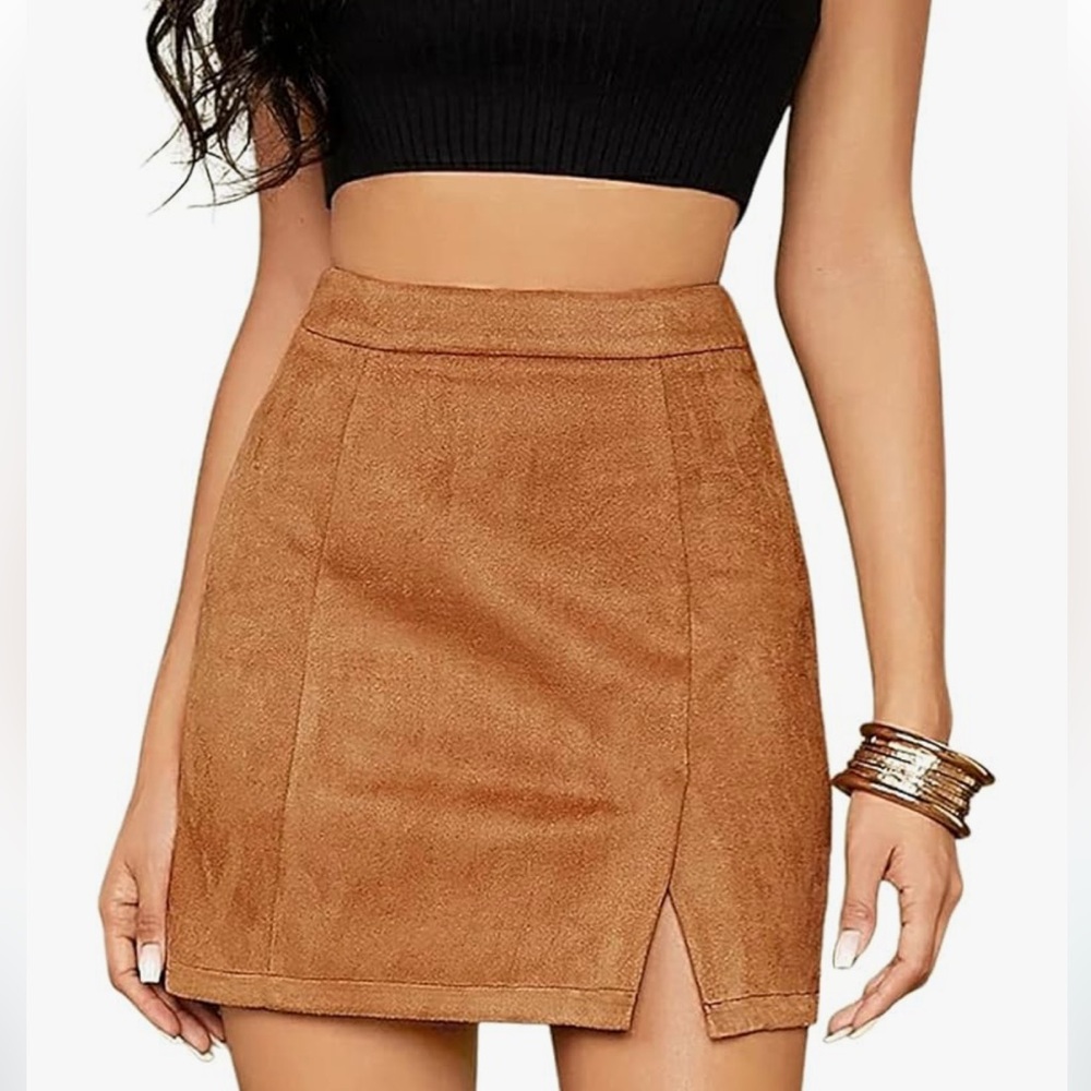 High‎ waist faux suede skirt